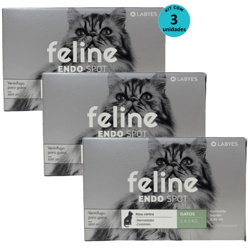 Vermífugo Feline EndoSpot P/ Gatos de 2 a 5kg 0,80ml Kit com 3 unid.